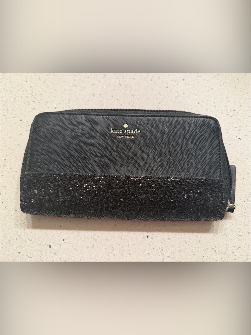 kate spade Black Glitter Zip-Around Wallet